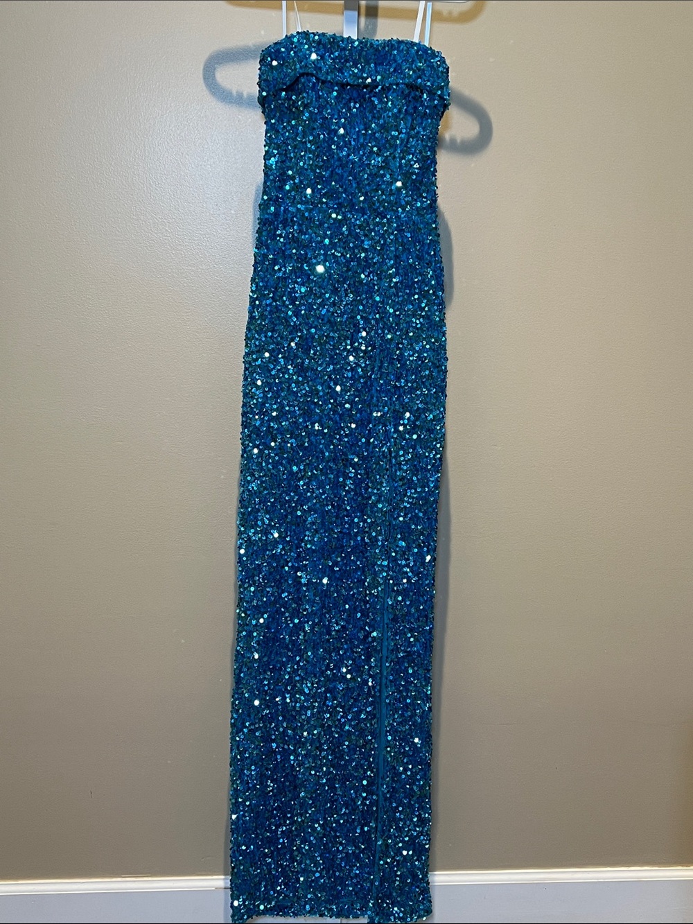 B. Darlin Teal Sequin Strapless Dress